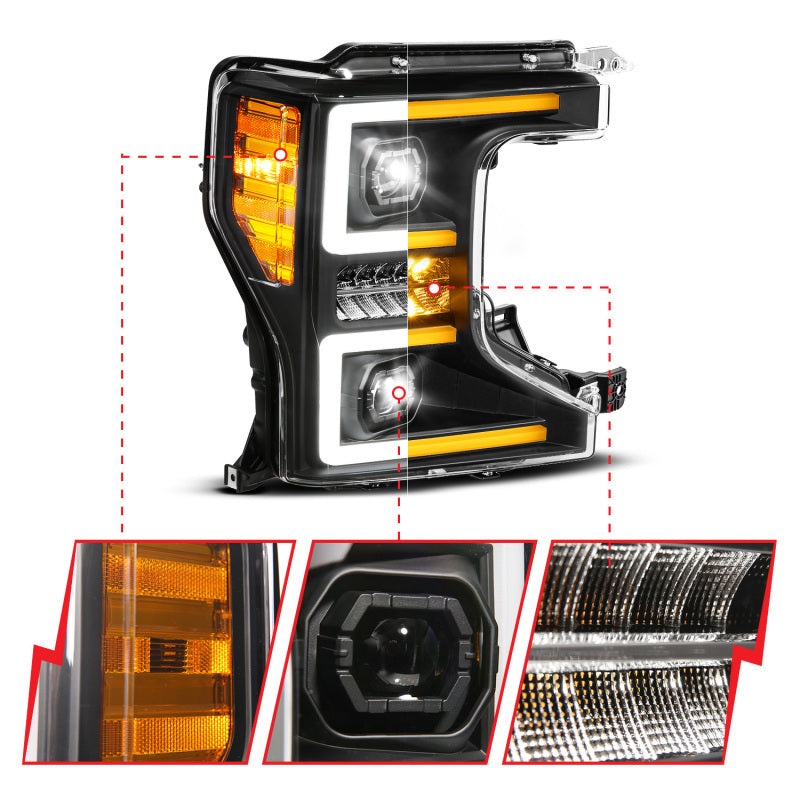 ANZO 20-22 Ford Super Duty (Halogen) Z-Series Full LED Proj Headlights SeqSig – Pass. Side ONLY