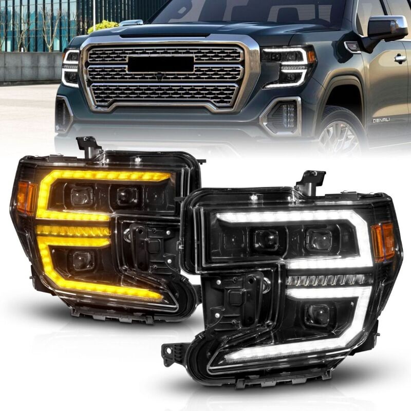 Anzo 19-21 GMC Sierra 1500 LED Projector Headlight w/Switchback+Sequential – Black