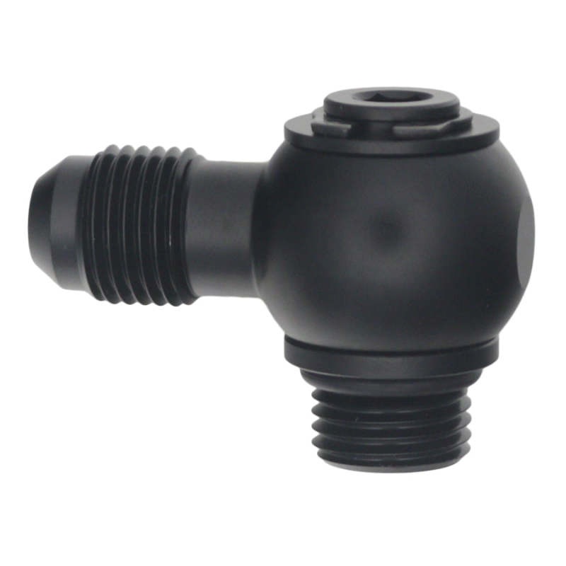 DeatschWerks 6AN ORB Male to 6AN Male Flare Low Profile 90-Degree Swivel – Anodized Matte Black