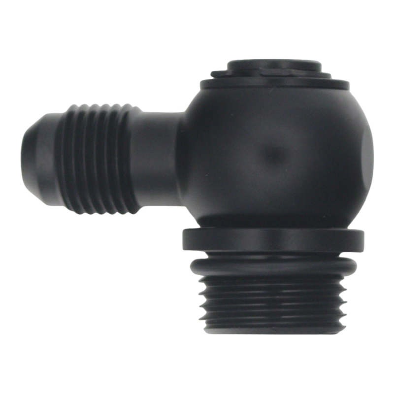 DeatschWerks 8AN ORB Male to 6AN Male Flare Low Profile 90-Degree Swivel – Anodized Matte Black